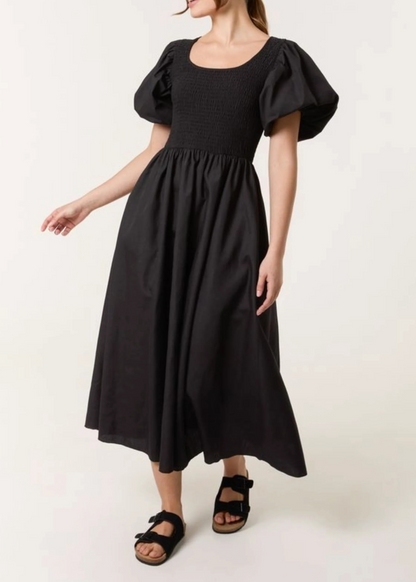 The Edit - Black Puff Sleeve Midaxi Dress