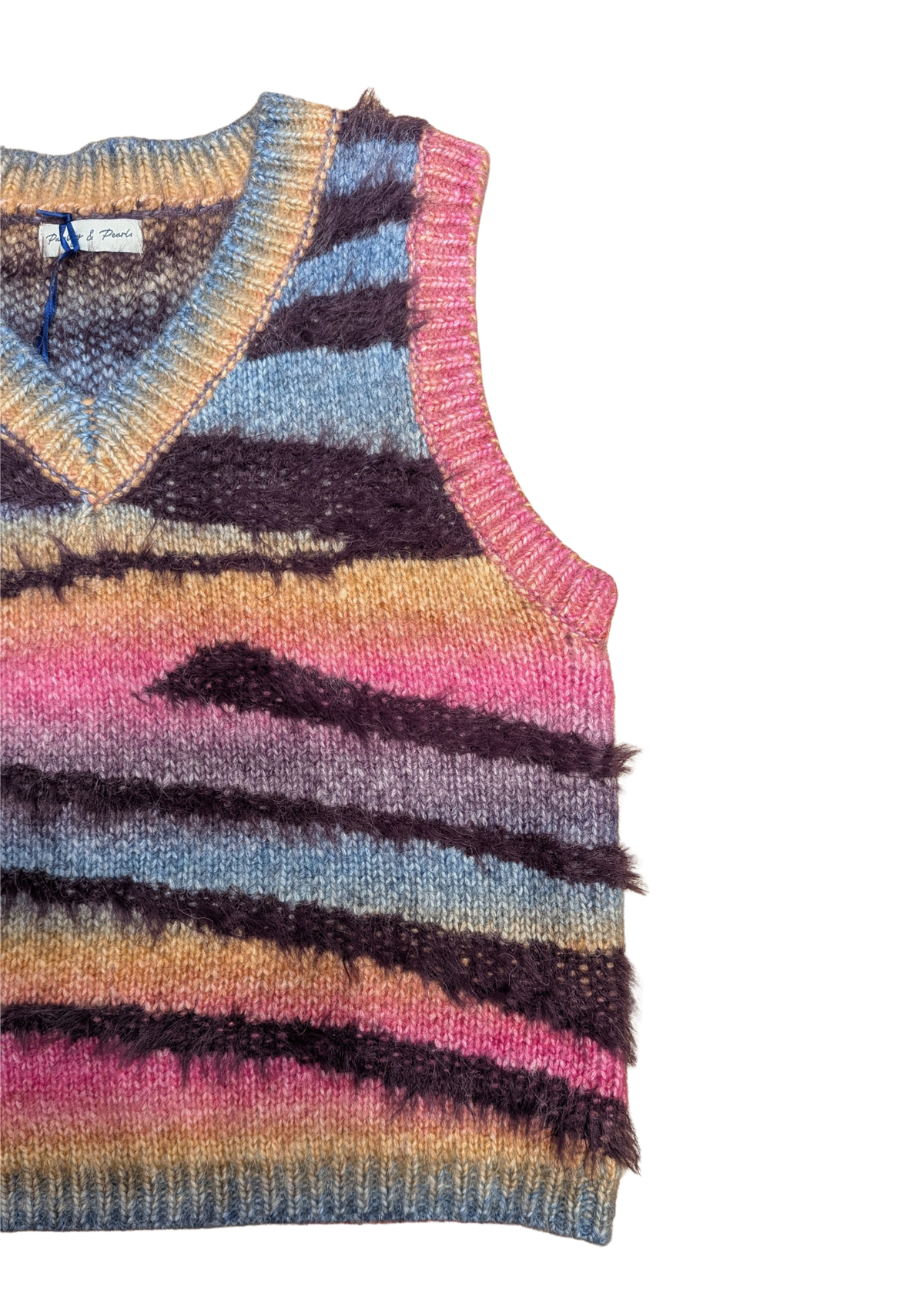 The Edit - Rainbow Knit Furry Stripe Vest