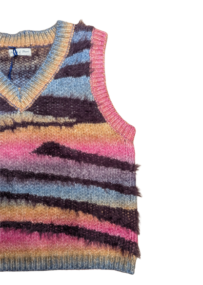 The Edit - Rainbow Knit Furry Stripe Vest