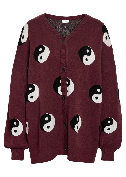 Noisy May - Burgundy Yin Yang Oversized Knit Cardigan