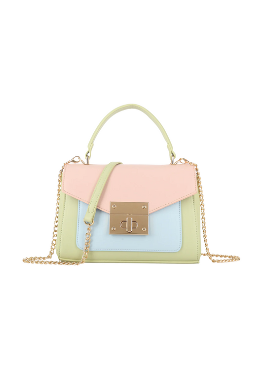 The Edit - Pink, Green and Blue Colour Block Envelope Satchel Bag