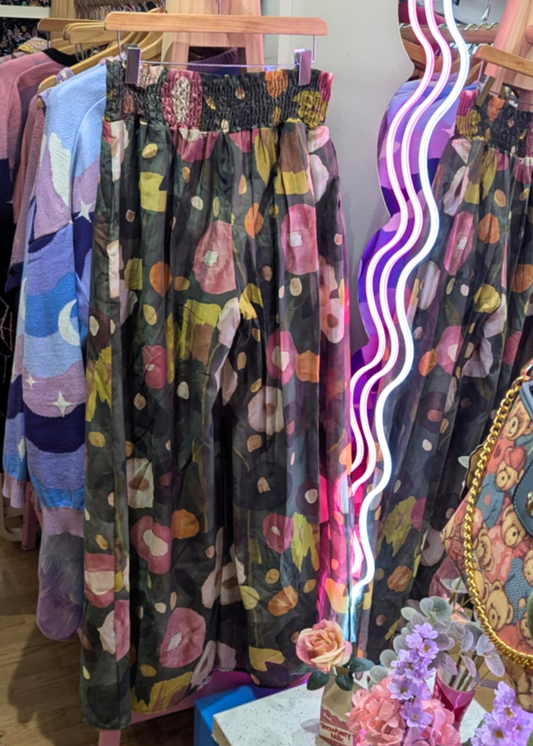 The Edit - Abstract Floral Wide Leg Silky Trousers