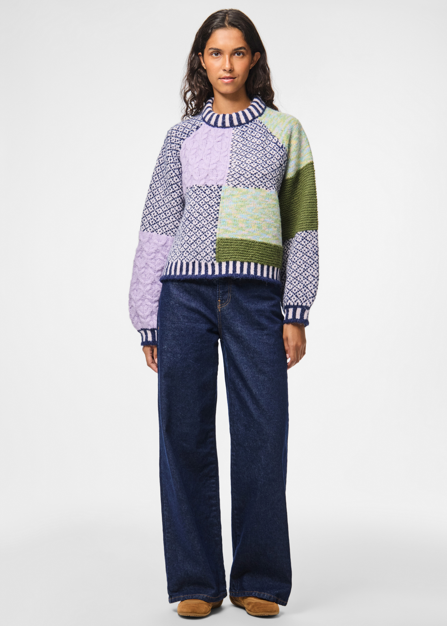 Pieces - Lilac & Blue Patchwork Knit Jumper