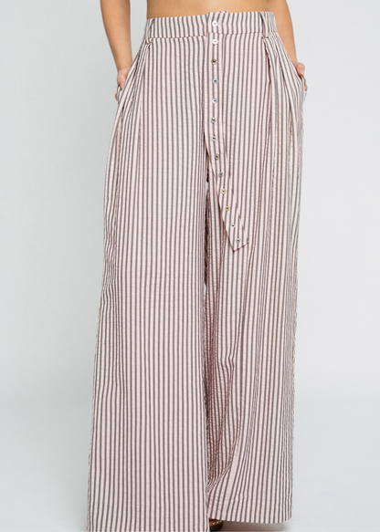 Daisy Street - Ramona Pink Stripe Trousers with Asymmetric Button Detail