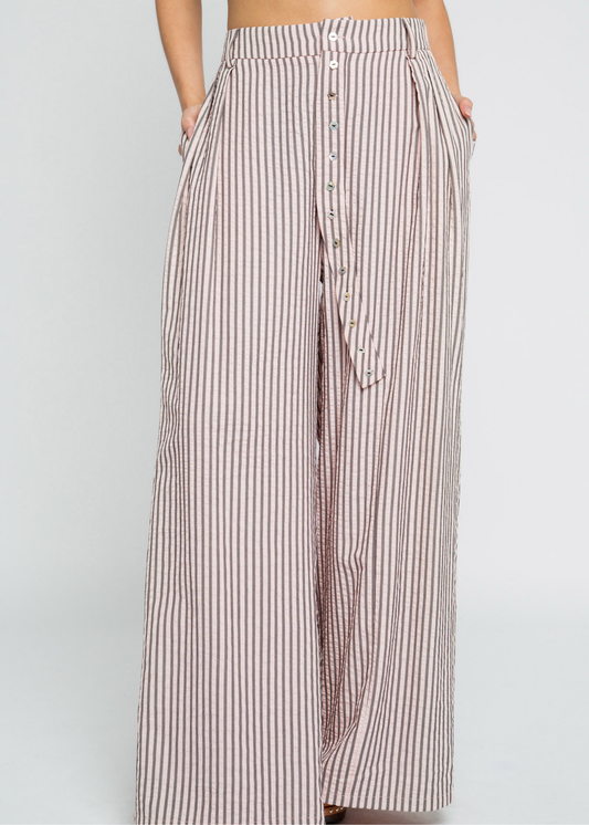 Daisy Street - Ramona Pink Stripe Trousers with Asymmetric Button Detail