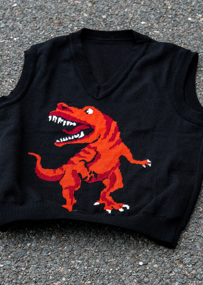 Run & Fly - Red Dino V-Neck Knitted Tank Top Vest