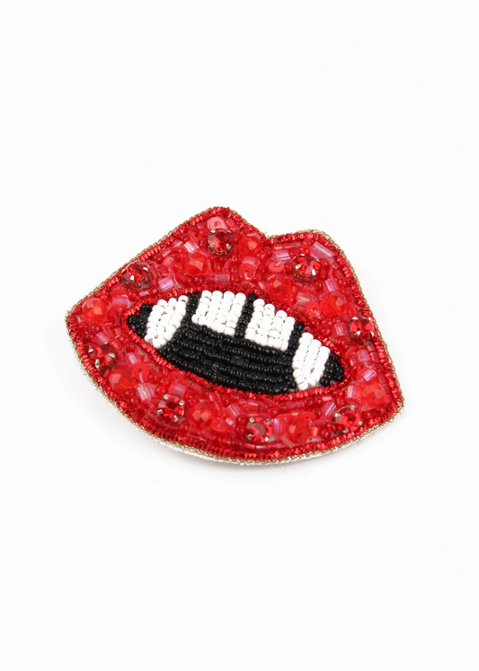 My Doris - Beaded Red Fangs Lip Brooch
