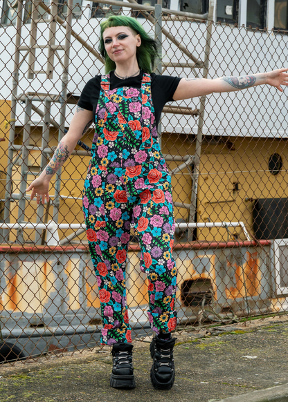 Rebel Romance - Tattoo Floral Stretch Dungarees