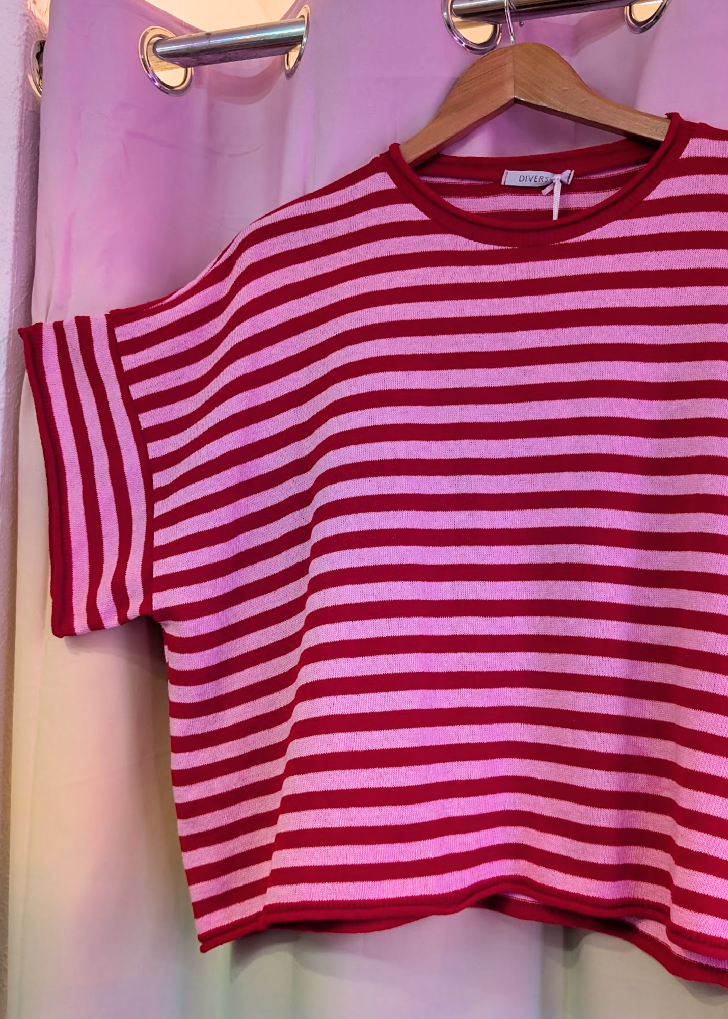 The Edit - Red & Candy Pink Stripe Knit Top