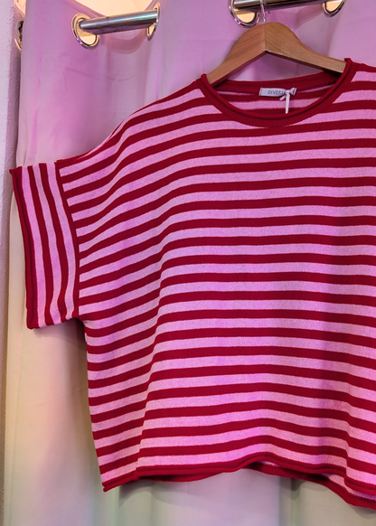 The Edit - Red & Candy Pink Stripe Knit Top