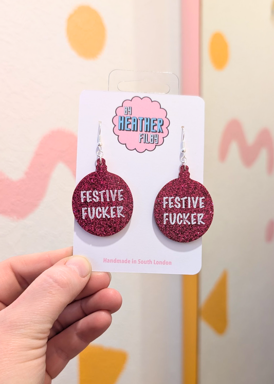 By Heather Filby - Festive F*cker Earrings in Magenta