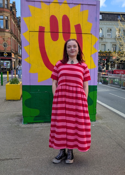 The Edit - Pink & Red Sugar Stripes Smock Dress