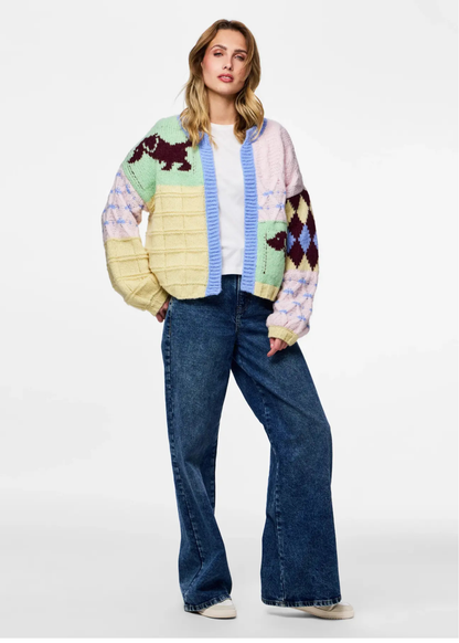 Pieces - Dog Pastel Colour Block Knit Cardigan