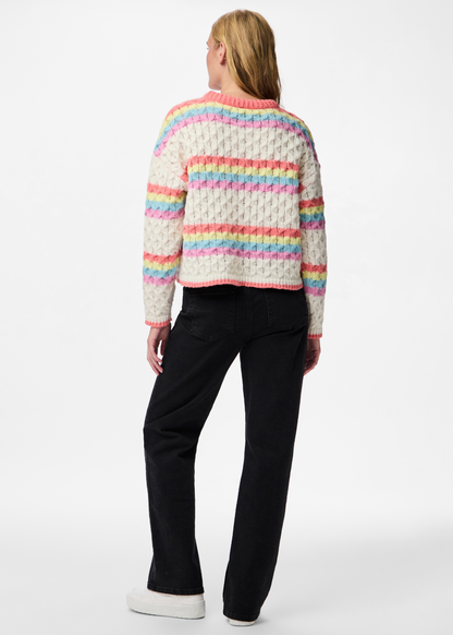 Pieces - Cream and Rainbow Stripe Knit Cable Jumper
