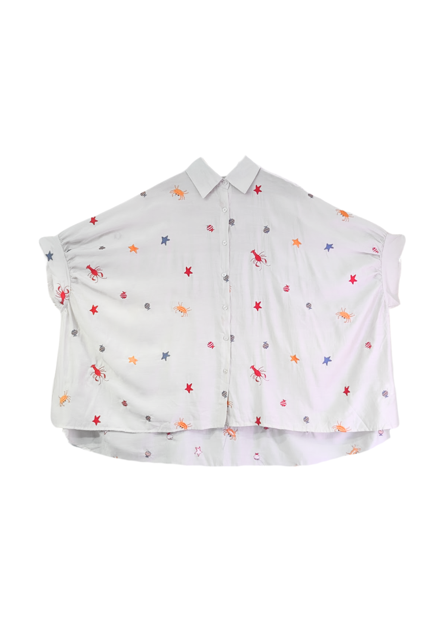 The Edit - Under the Sea Embroidered Oversized Shirt in White