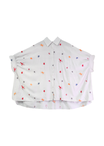 The Edit - Under the Sea Embroidered Oversized Shirt in White