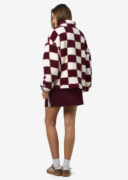 Noisy May - White and Burgundy Checkerboard Fleece