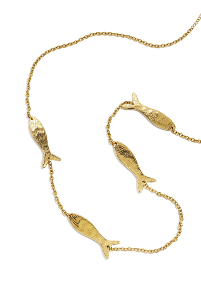 The Edit - Long Fish Necklace in Gold