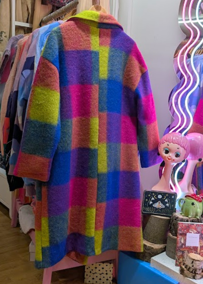 The Edit - Oversized Green, Teal & Pink Checked Coat