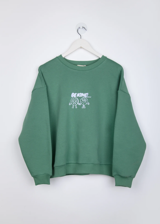 24COLOURS - ‘Be Kind to Others’ Green Embroidered Sweater