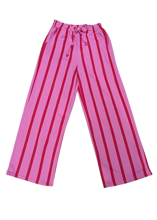 The Edit - Pink & Red Stripe Jersey Trousers