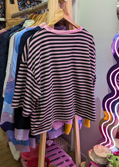 The Edit - Pink and Black Stripe Tee