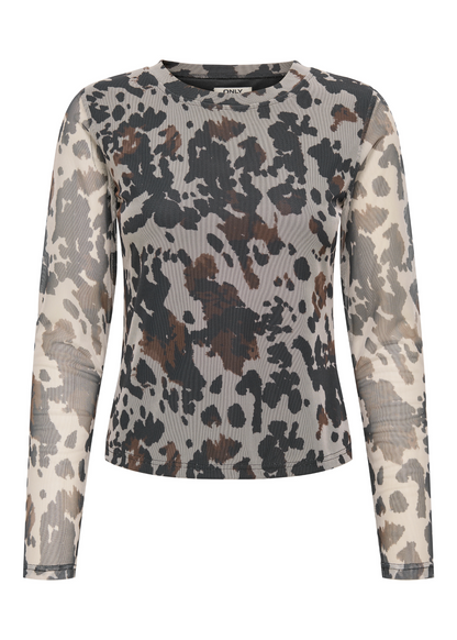 Only - Brown Cow Print Mesh Top