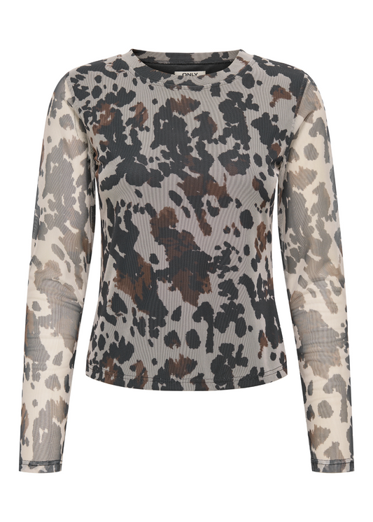 Only - Brown Cow Print Mesh Top