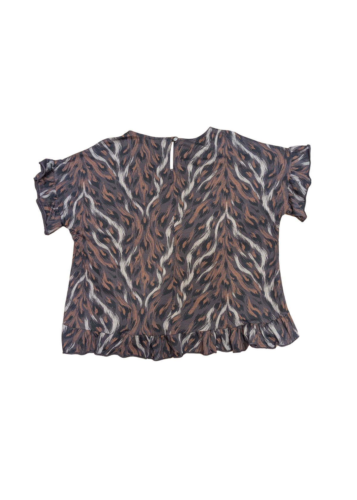 The Edit - Chocolate Brown Big Cat Print Jersey Frill Top