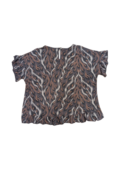 The Edit - Chocolate Brown Big Cat Print Jersey Frill Top
