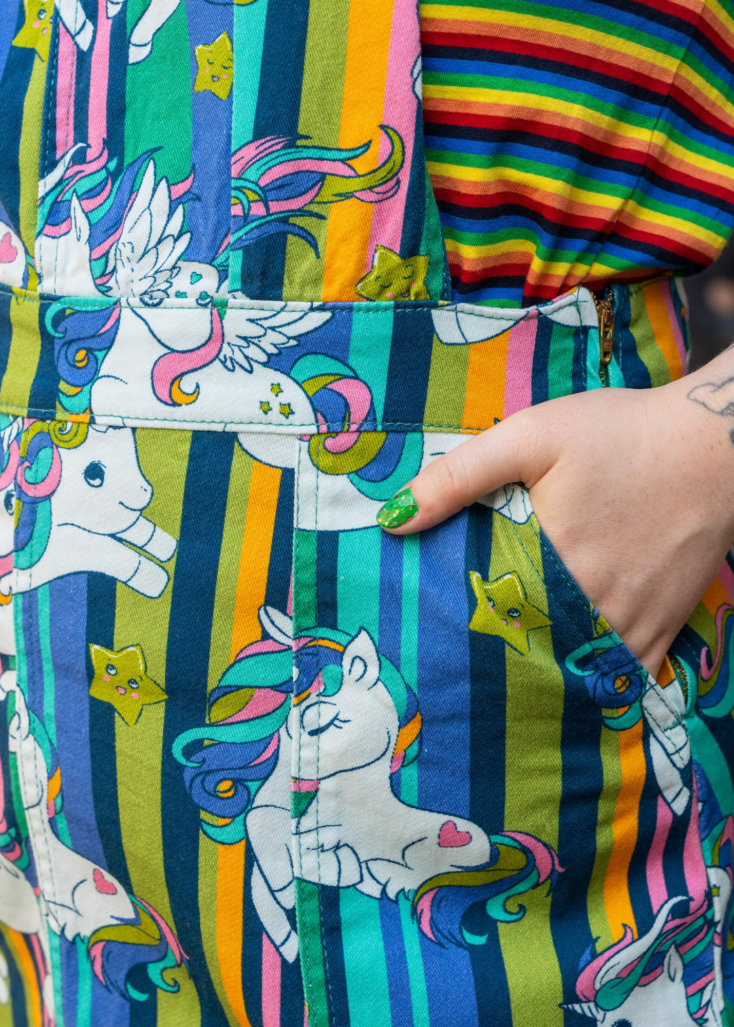Run & Fly - Unicorn Stripes Stretch Twill Pinafore Dress