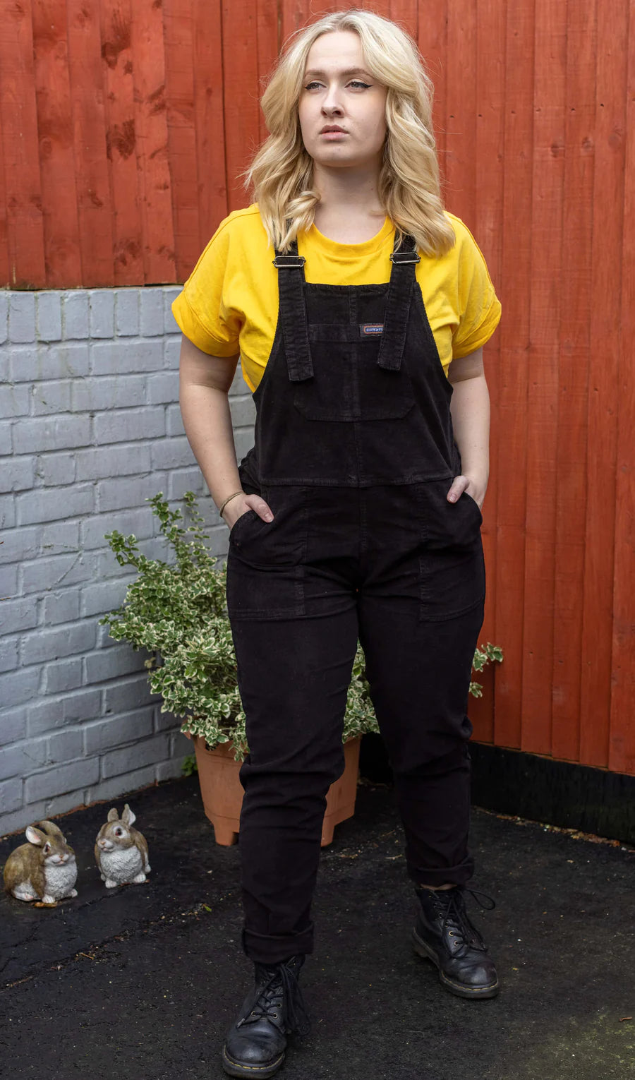 Run & Fly - Black Stretch Corduroy Oversized Baggy Dungarees