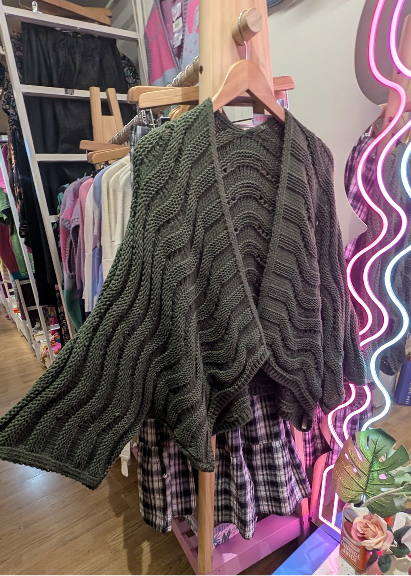 The Edit - Forest Green Wavy Knit Relaxed Cardigan