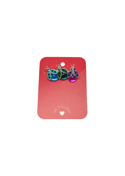 The Edit - Ladybird Trio Brooch in Blue, Green & Pink