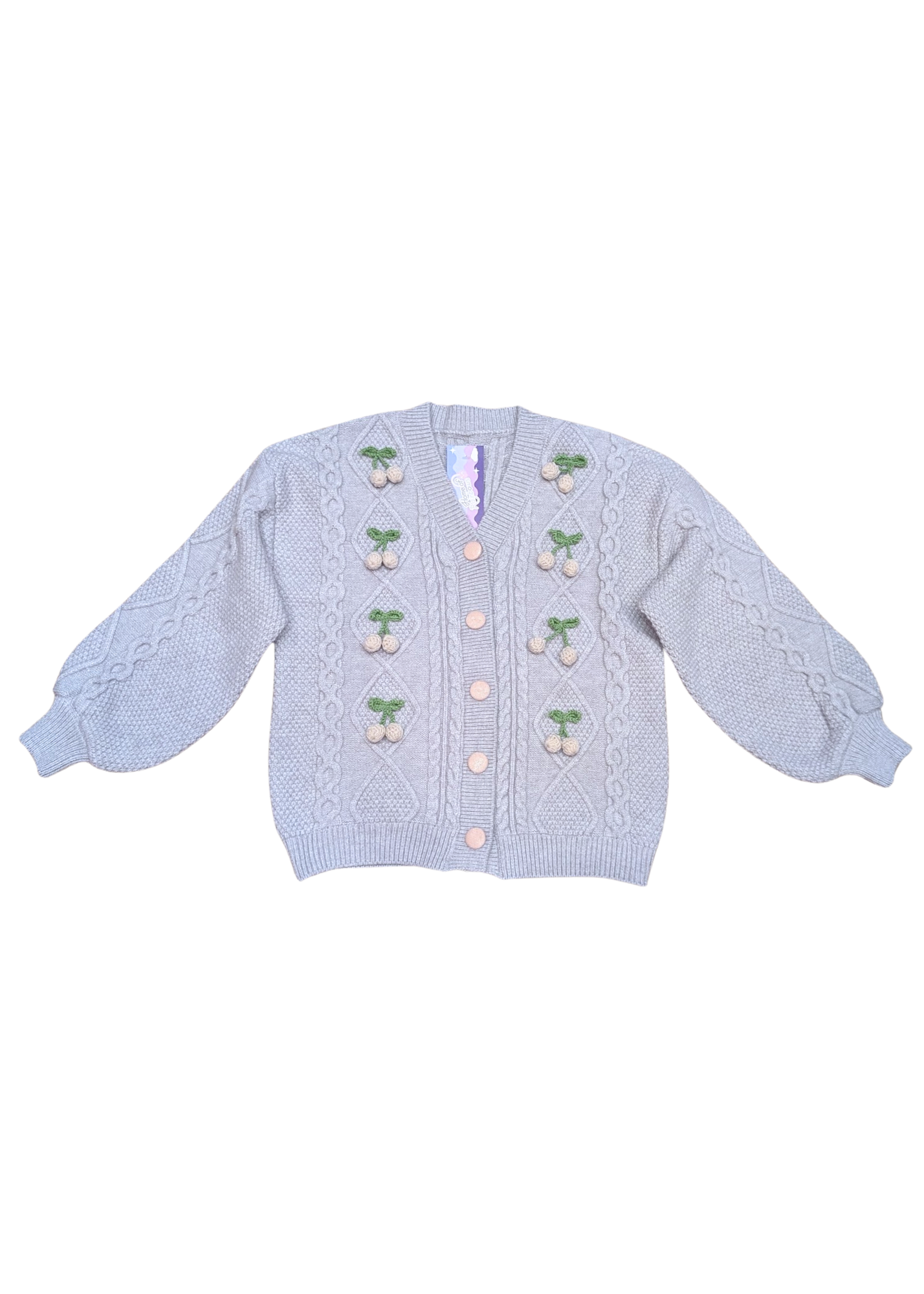 The Edit - Grey & Pastel Pink 3D Cherry Cardigan