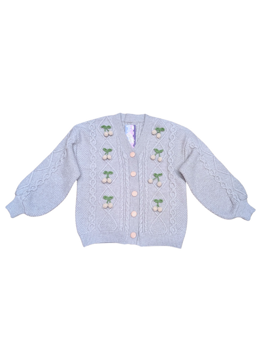 The Edit - Grey & Pastel Pink 3D Cherry Cardigan