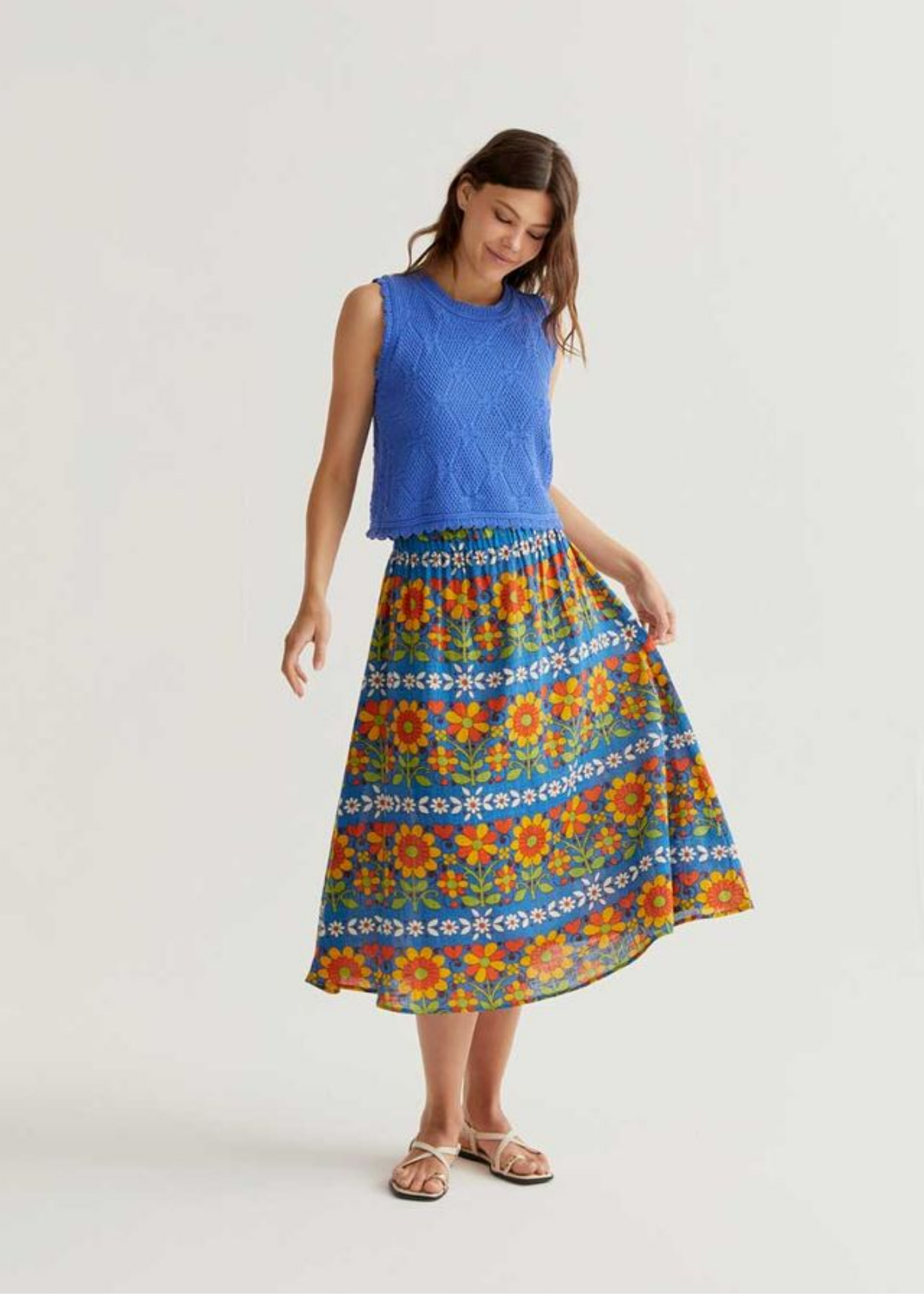 Compañia Fantastica - Retro Garden Print Midi Skirt