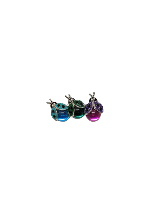 The Edit - Ladybird Trio Brooch in Blue, Green & Pink