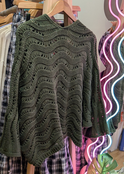 The Edit - Forest Green Wavy Knit Relaxed Cardigan