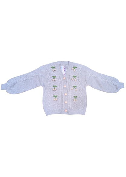 The Edit - Grey & Pastel Pink 3D Cherry Cardigan