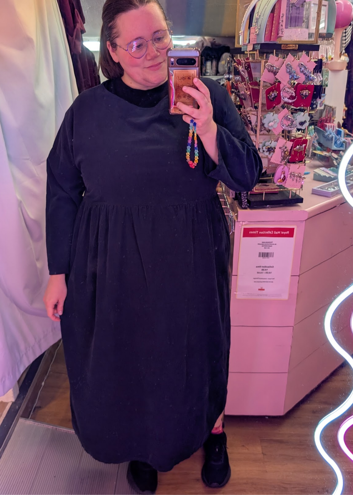 The Edit - Black Needlecord Midi Smock Dress