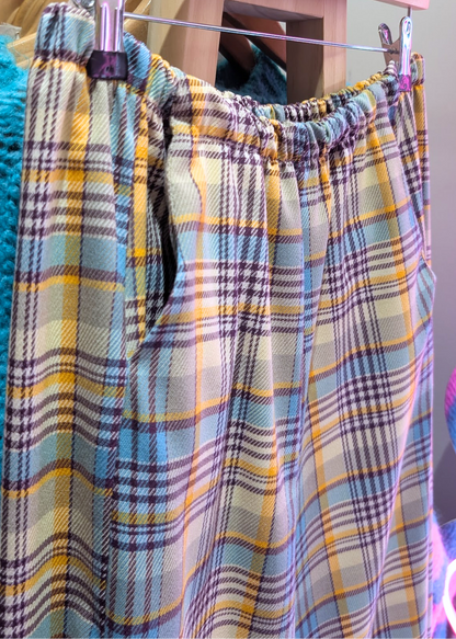 The Edit - Blue & Yellow Woven Check Cocoon Trousers