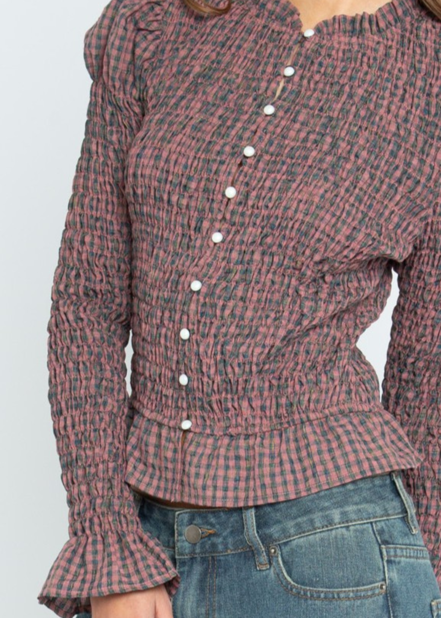 Daisy Street - Fern Pearl Button Shirred Top