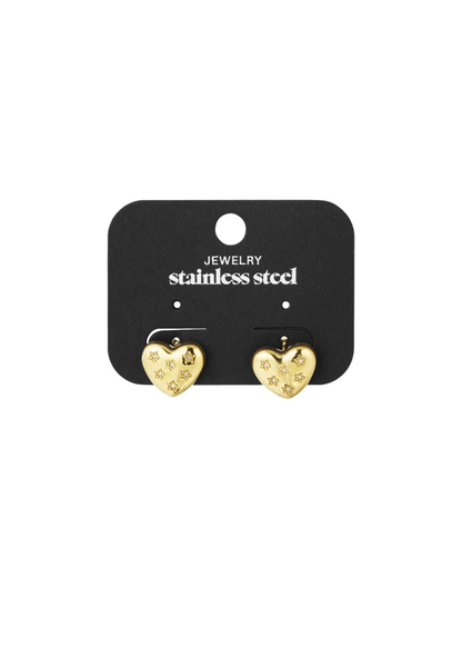 The Edit - Jewelled Heart Stud Earrings in Gold