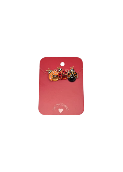 The Edit - Ladybird Trio Brooch in Red, Orange & Black