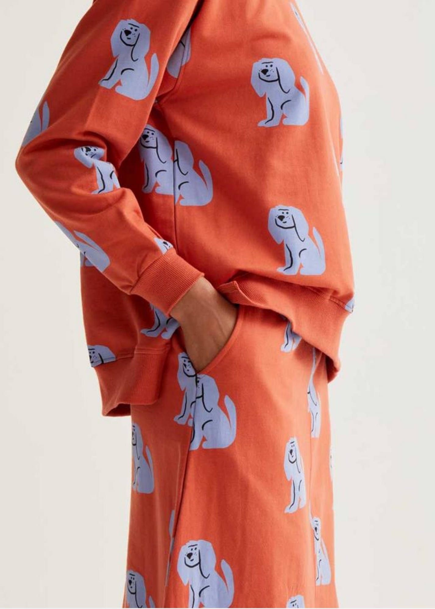 Compañia Fantastica - Rust Jersey Midi Skirt with Blue Dog Print