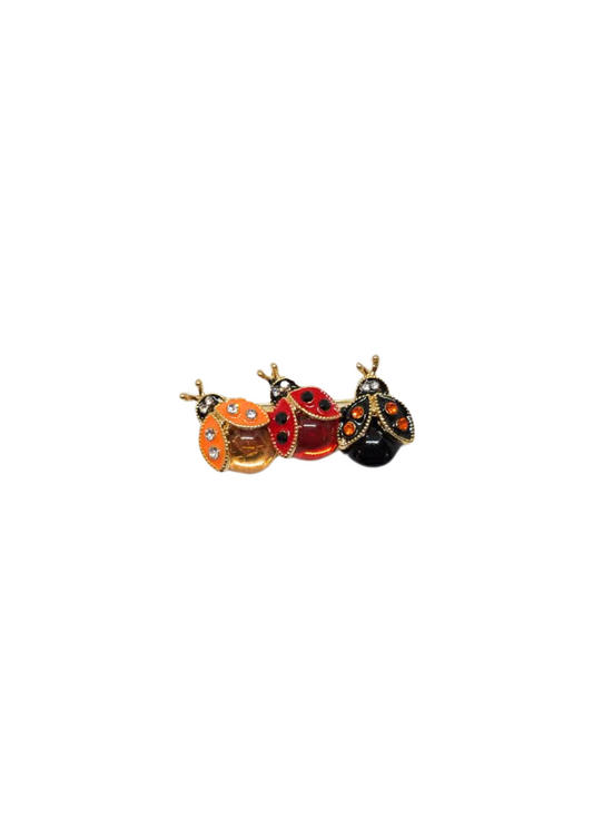 The Edit - Ladybird Trio Brooch in Red, Orange & Black