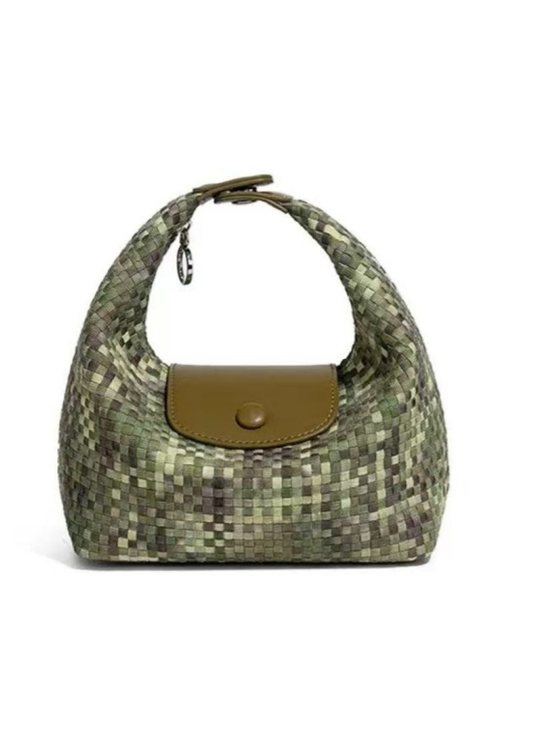 The Edit - Green & Khaki Woven Check Mini Shoulder Bag