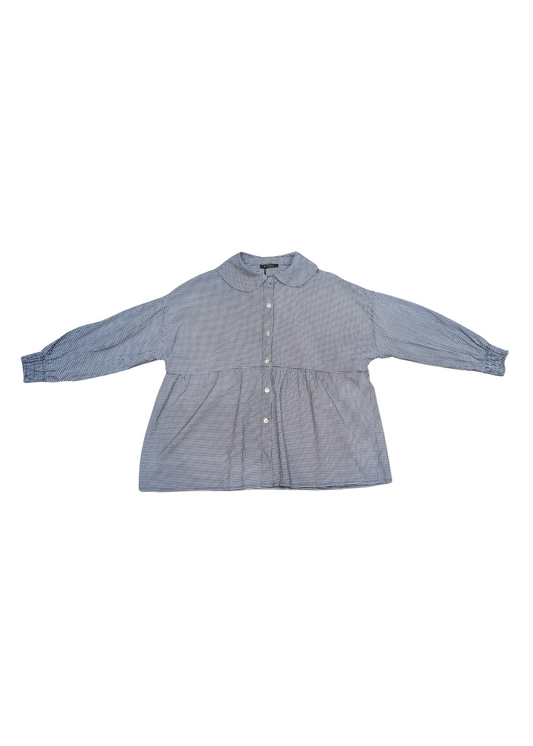 The Edit - Navy Blue GIngham Shirt with Peter Pan Collar