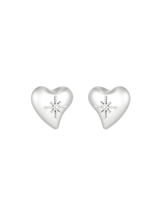 The Edit - Starburst Heart Earrings in Silver